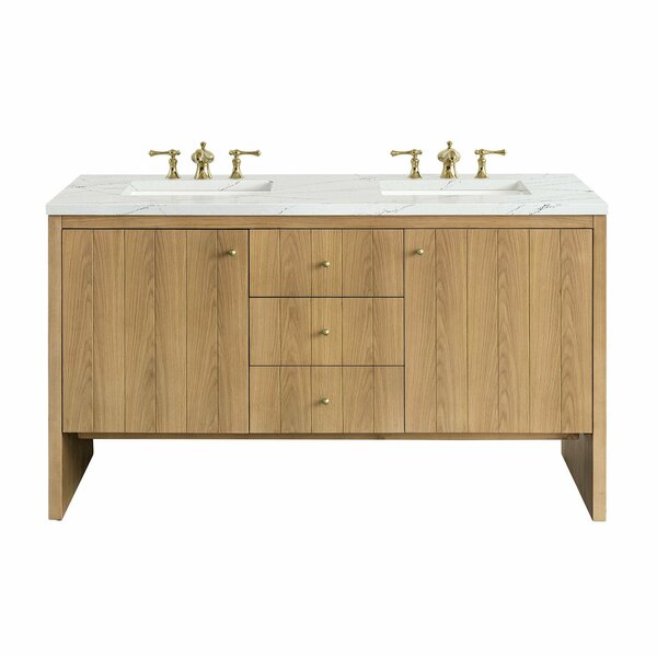 James Martin Vanities Hudson 60in Double Vanity, Light Natural Oak w/ 3 CM Ethereal Noctis Top 435-V60D-LNO-3ENC